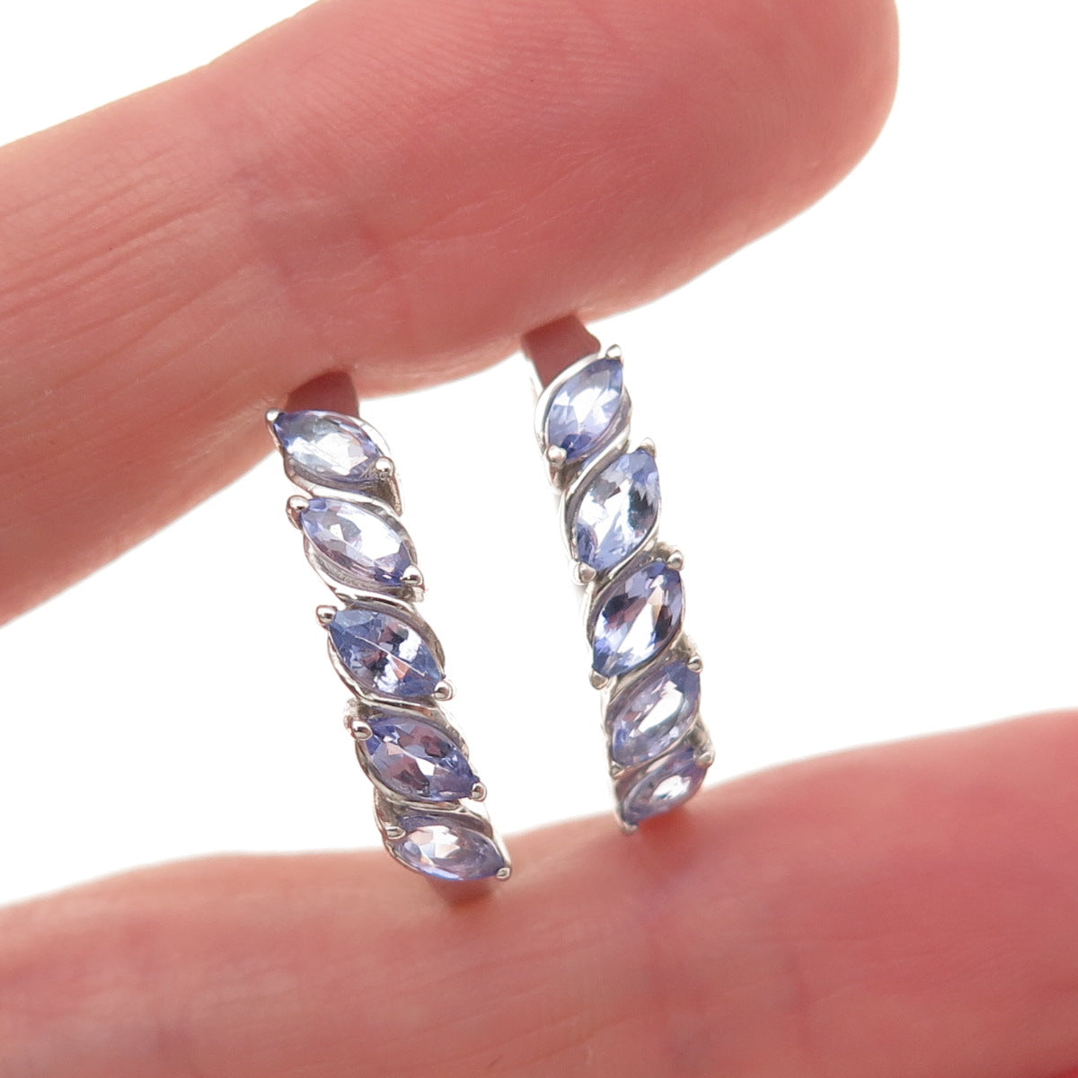D'Joy 925 Sterling Silver Real Marquise-Cut Tanzanite Hoop Earrings