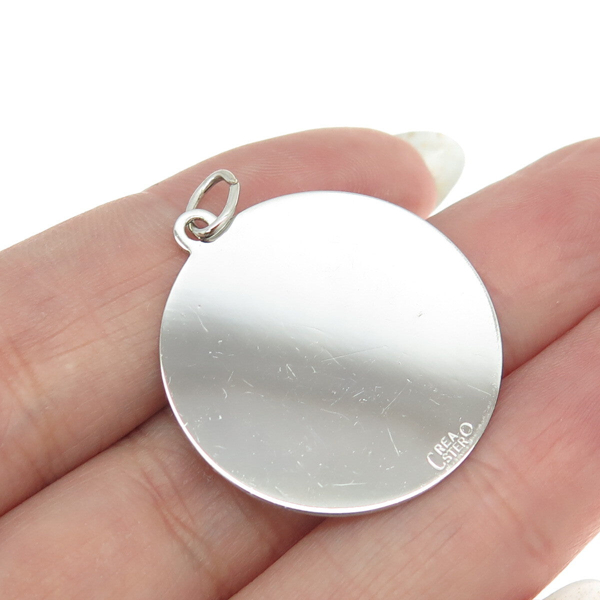 CREA 925 Sterling Silver Vintage "To Mother" Round Tag Pendant