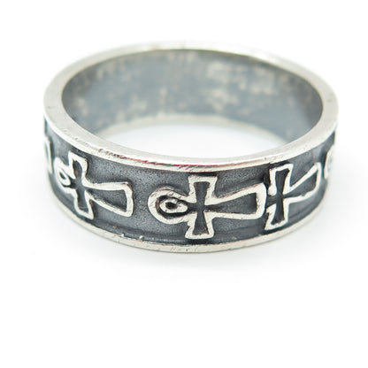 925 Sterling Silver Vintage Egyptian Ankh Oxidized Band Ring Size 12