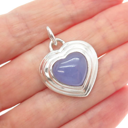 CNA PRANDA 925 Sterling Silver Vintage Real Lavender Jade Heart Charm Pendant