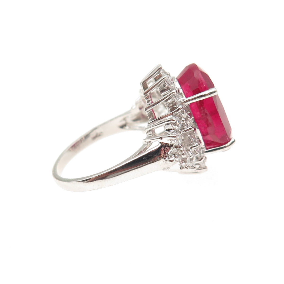 925 Sterling Silver Lab-Created Ruby & C Z Ring Size 6.75