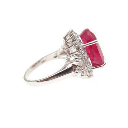925 Sterling Silver Lab-Created Ruby & C Z Ring Size 6.75