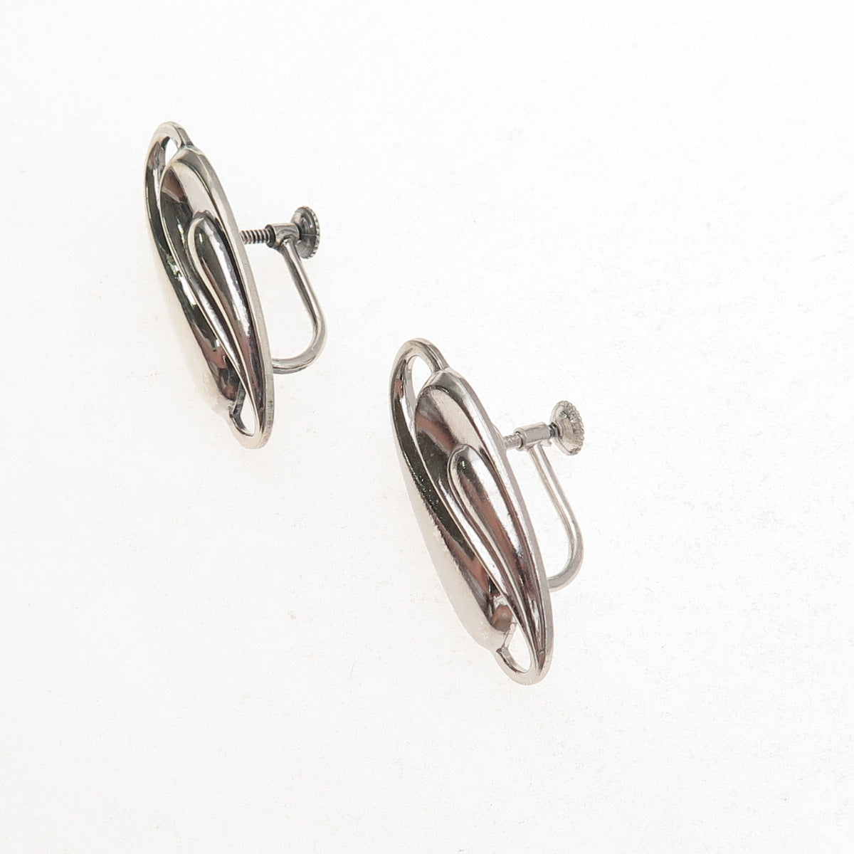 925 Sterling Silver Antique Art Deco Yin Yang Oxidized Screw Back Earrings