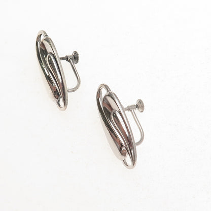 925 Sterling Silver Antique Art Deco Yin Yang Oxidized Screw Back Earrings
