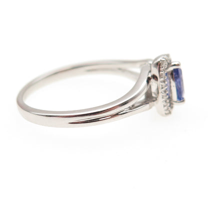 J. Stella 925 Sterling Silver Real Diamond & Tanzanite Ring Size 10