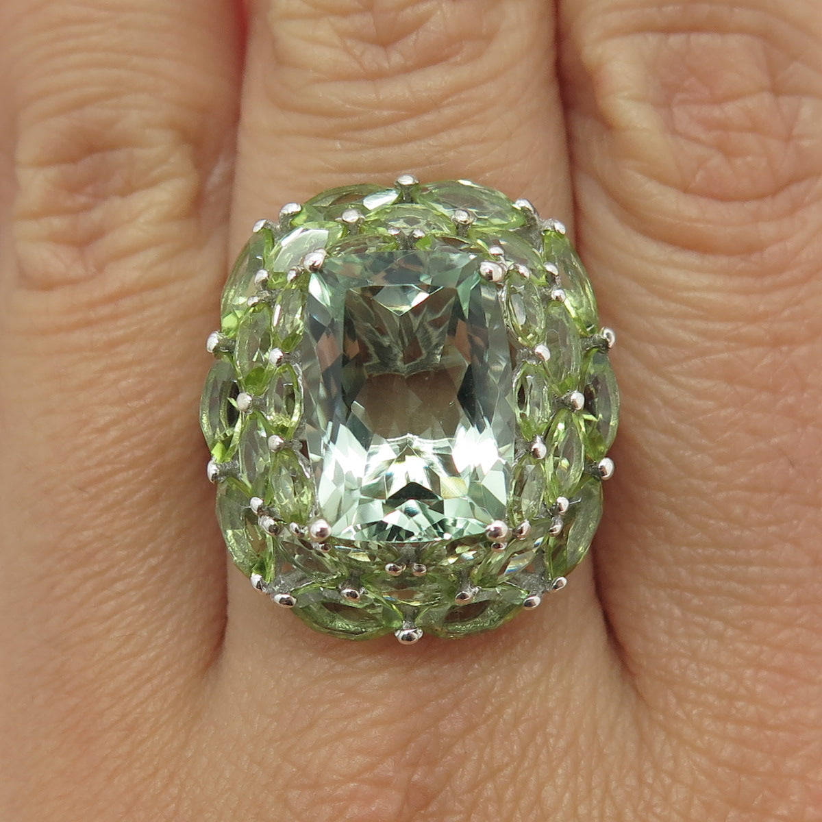 CHUCK CLEMENCY 925 Sterling Silver Real Green Amethyst & Peridot Ring Size 8