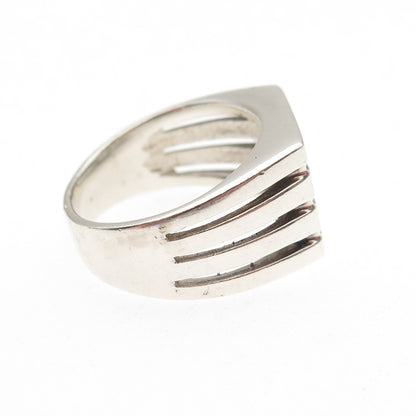 925 Sterling Silver Vintage 4-Row Signet Ring Size 6.75