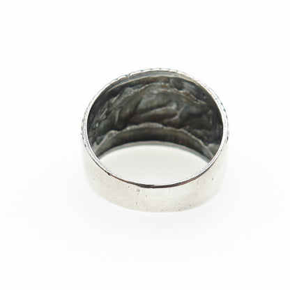 925 Sterling Silver Vintage Modernist Dotted Oxidized Ring Size 8