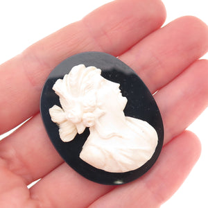 Antique Art Deco Real MOP & Black Onyx Carved Lady Cameo