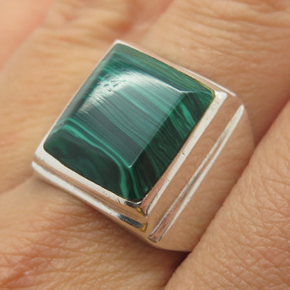 925 Sterling Silver Vintage Mexico Real Malachite Gemstone Ring Size 11.25