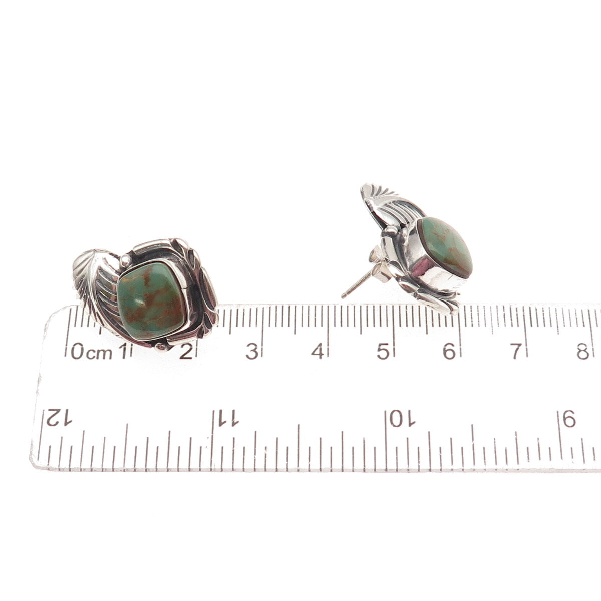 Old Pawn 925 Sterling Silver Vintage Royston Turquoise Feather Tribal Earrings
