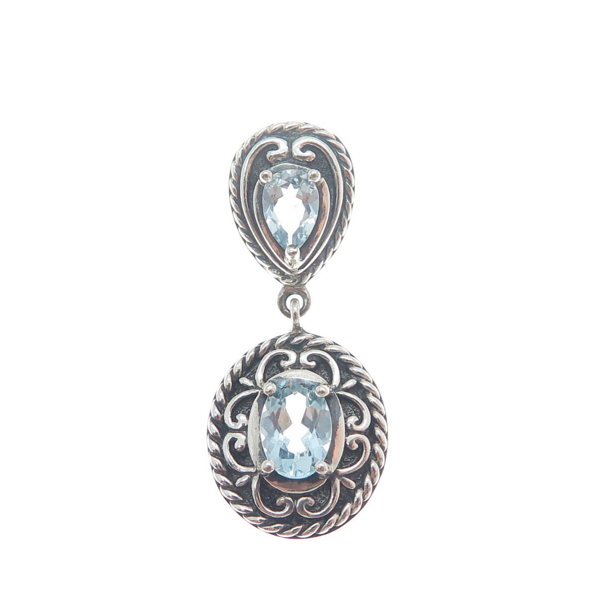 ROSS SIMONS 925 Sterling Silver Vintage Real Blue Topaz Oxidized Charm Pendant