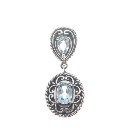 ROSS SIMONS 925 Sterling Silver Vintage Real Blue Topaz Oxidized Charm Pendant