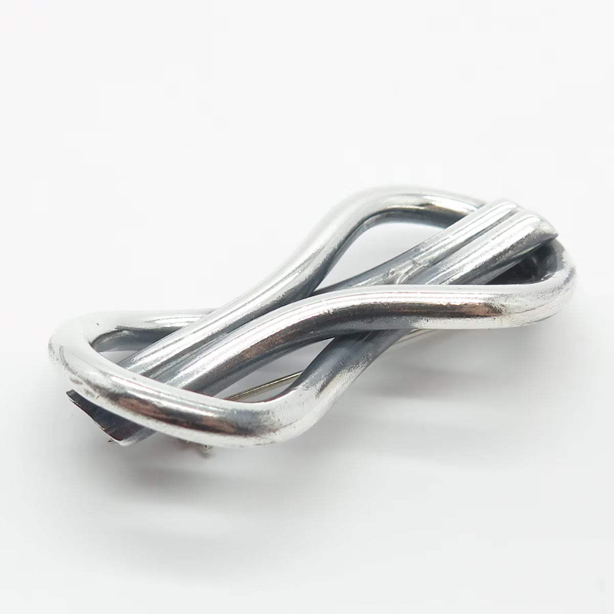 925 Sterling Silver Vintage Mexico Modernist Loop Pin Brooch