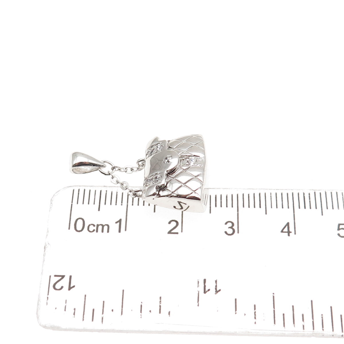 925 Sterling Silver Round-Cut C Z Ladies Purse Locket Charm Pendant