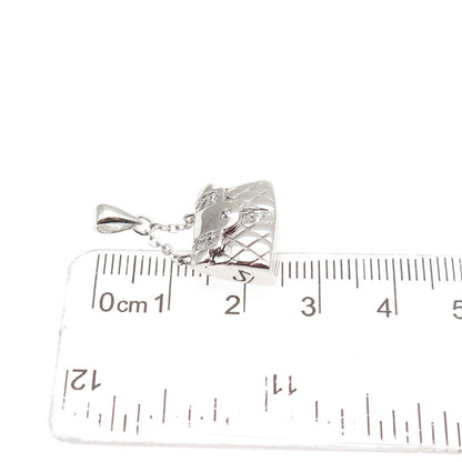 925 Sterling Silver Round-Cut C Z Ladies Purse Locket Charm Pendant
