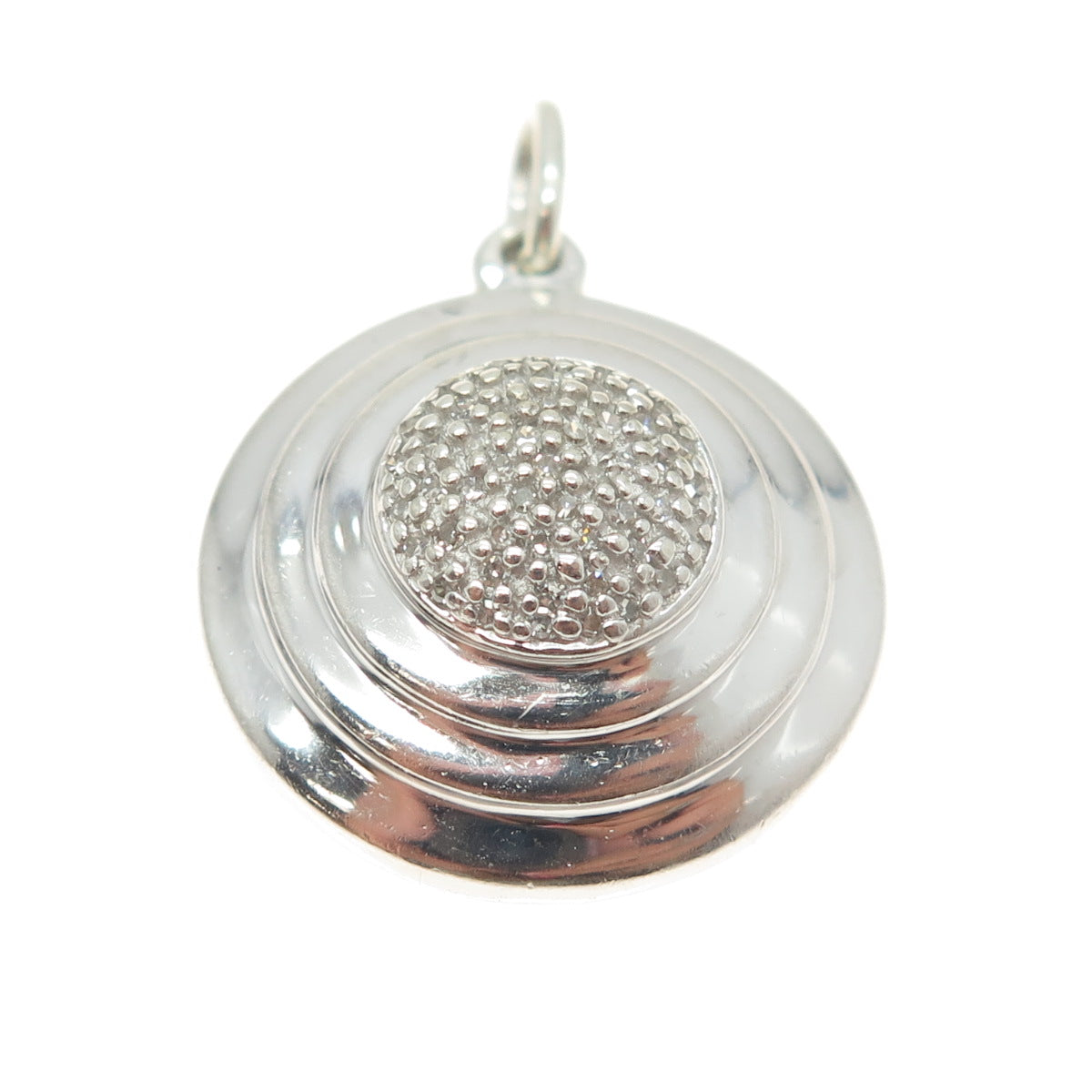 925 Sterling Silver Real Round-Cut Diamond Disc Charm Pendant