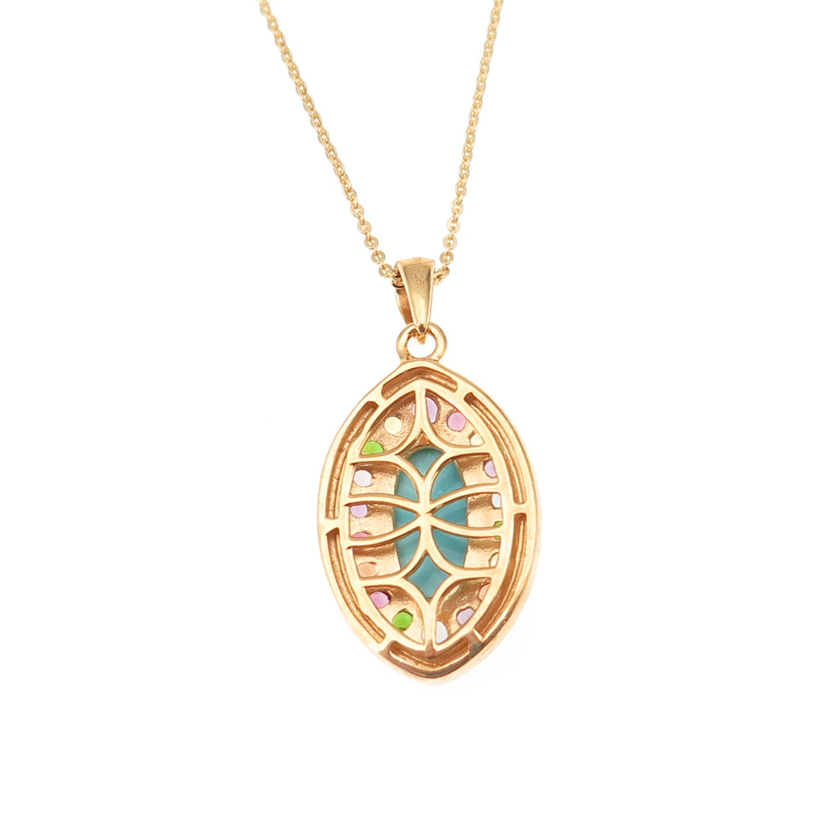 D'Joy Sterling Silver Gold Plated Real Turquoise & Multi-Gem Chain Necklace 20"
