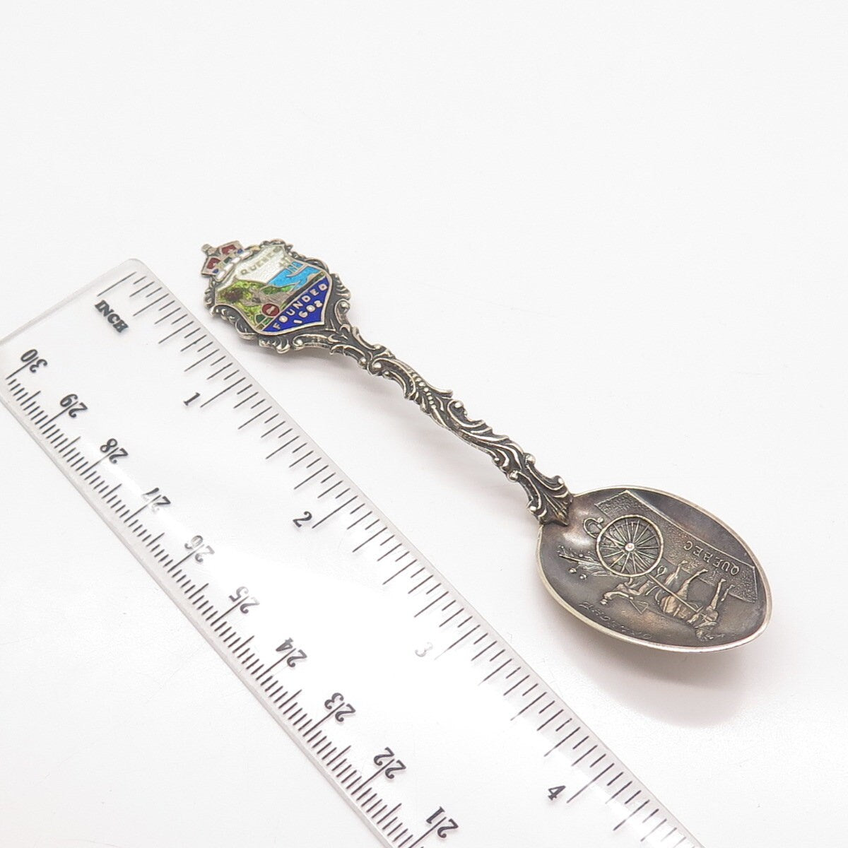 925 Sterling Silver Antique Enamel Canada Caleche Quebec Demitasse Spoon