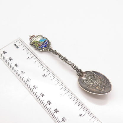 925 Sterling Silver Antique Enamel Canada Caleche Quebec Demitasse Spoon