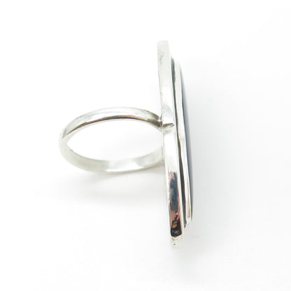 XIN ENGEL 925 Sterling Silver Vintage Real Blue Obsidian Modernist Ring Size 5