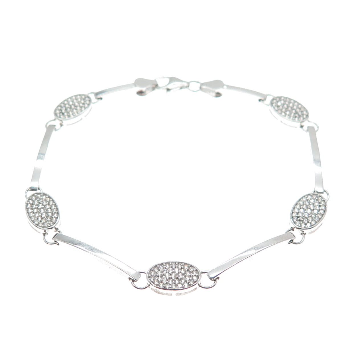 925 Sterling Silver Round-Cut Shaped C Z Bar Link Bracelet 7"