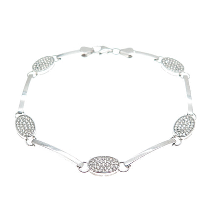 925 Sterling Silver Round-Cut Shaped C Z Bar Link Bracelet 7"