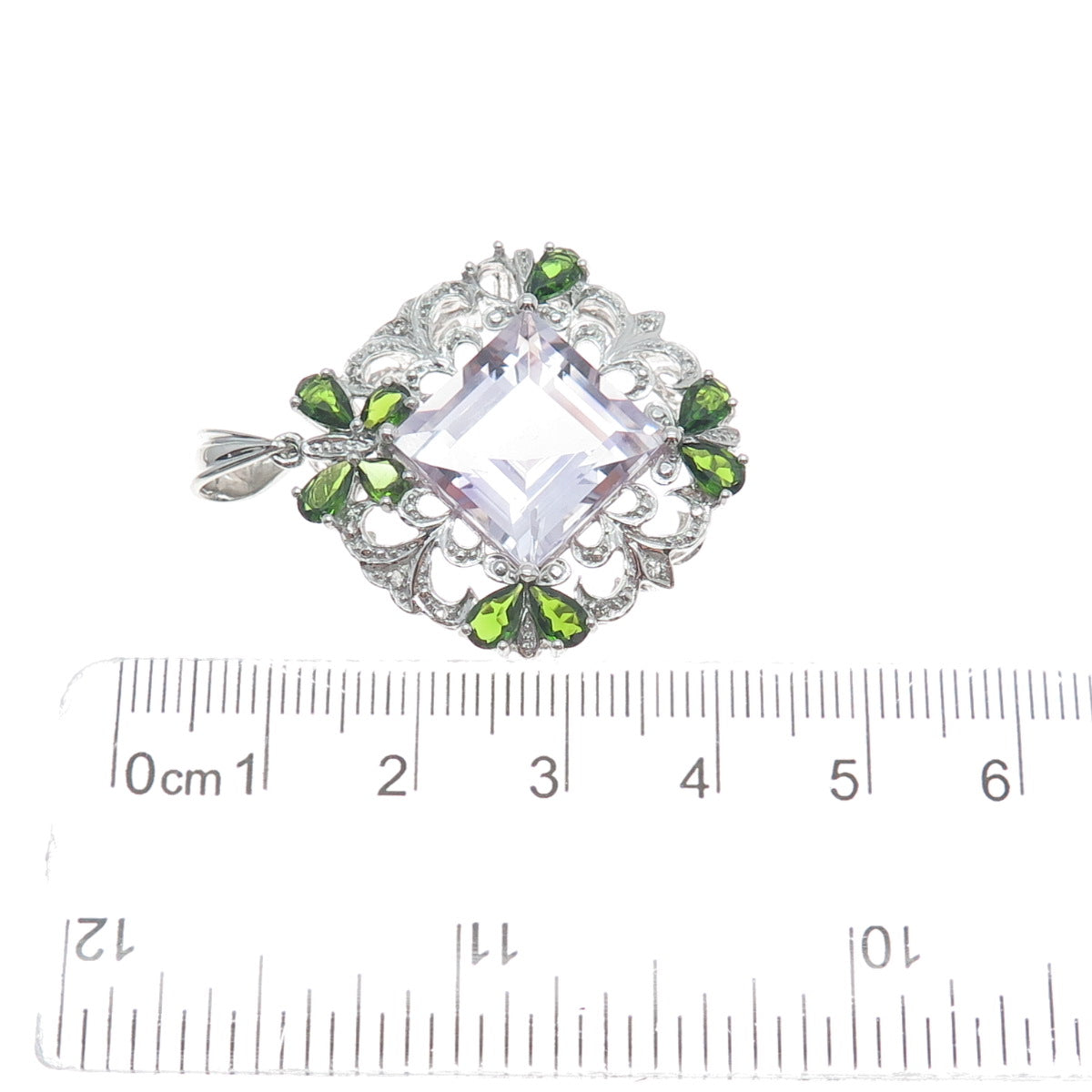 925 Sterling Silver Real Amethyst Green Tourmaline & White Topaz Pendant