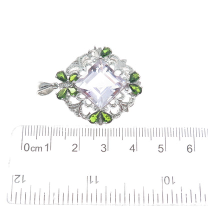 925 Sterling Silver Real Amethyst Green Tourmaline & White Topaz Pendant
