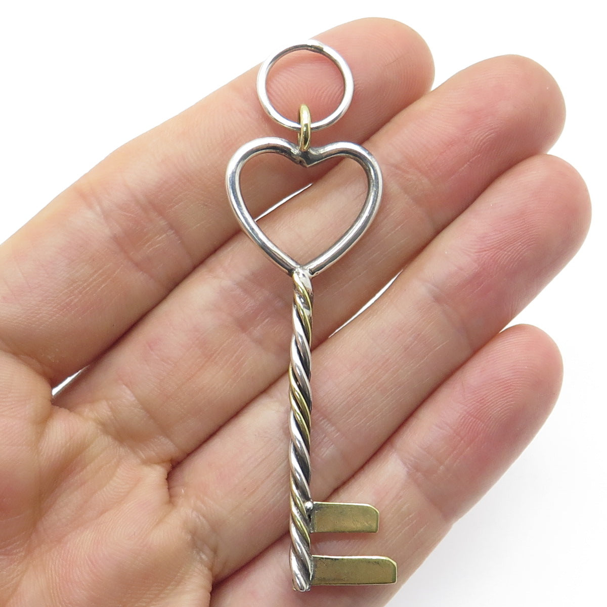 925 Sterling Silver 2-Tone Vintage Heart Key Pendant