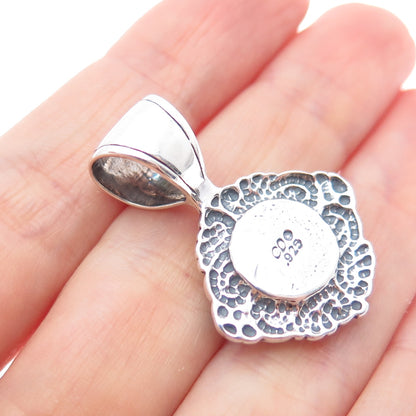 CAROLYN POLLACK 925 Sterling Silver Vintage Real Rhodonite Floral Charm Pendant