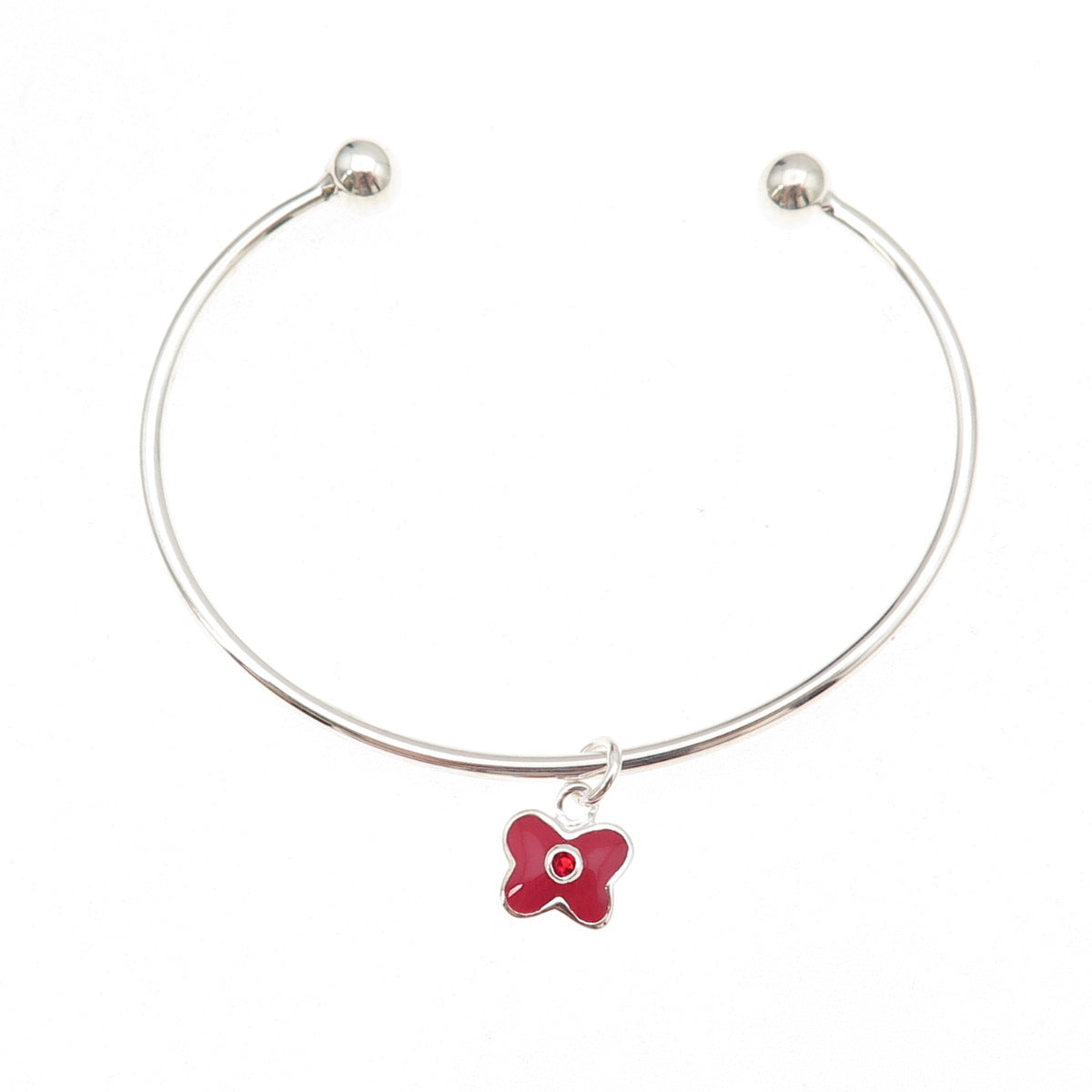 925 Sterling Silver Red Enamel & Crystal Butterfly Adjustable Cuff Bracelet 6"
