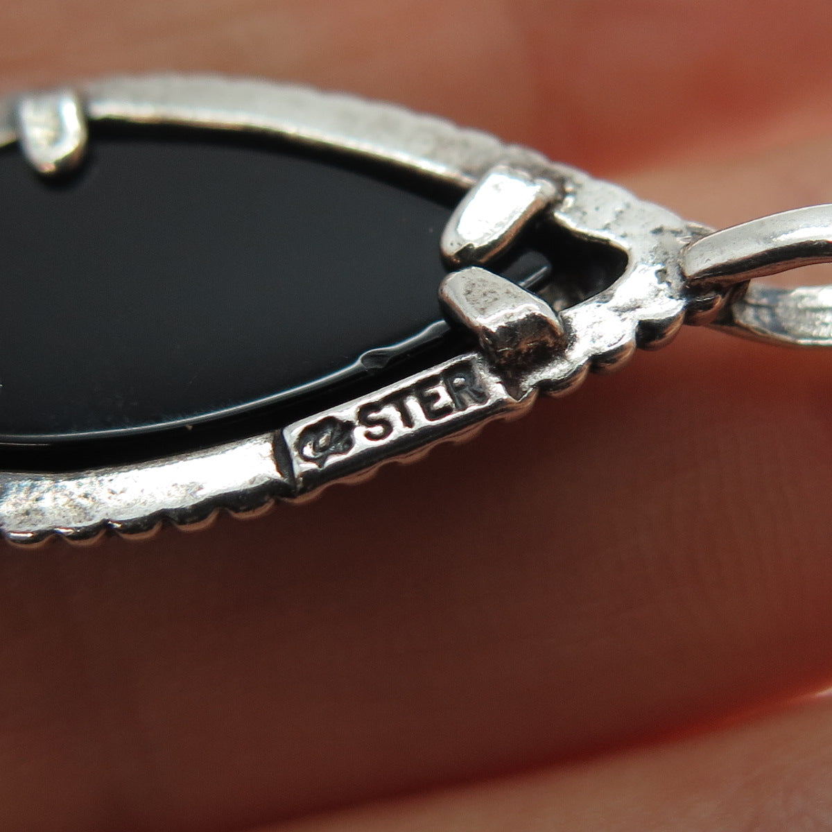 CAROLYN POLLACK 925 Sterling Silver Vintage Real Black Onyx Floral Charm Pendant