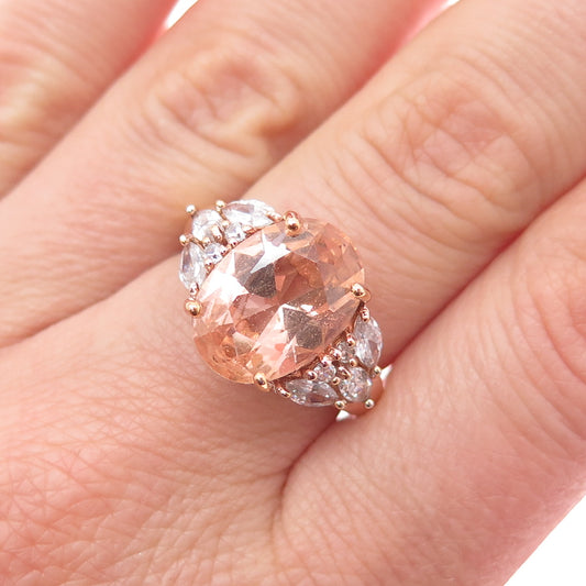 925 Sterling Silver Rose Gold Plated Multi-Color C Z Ring Size 7