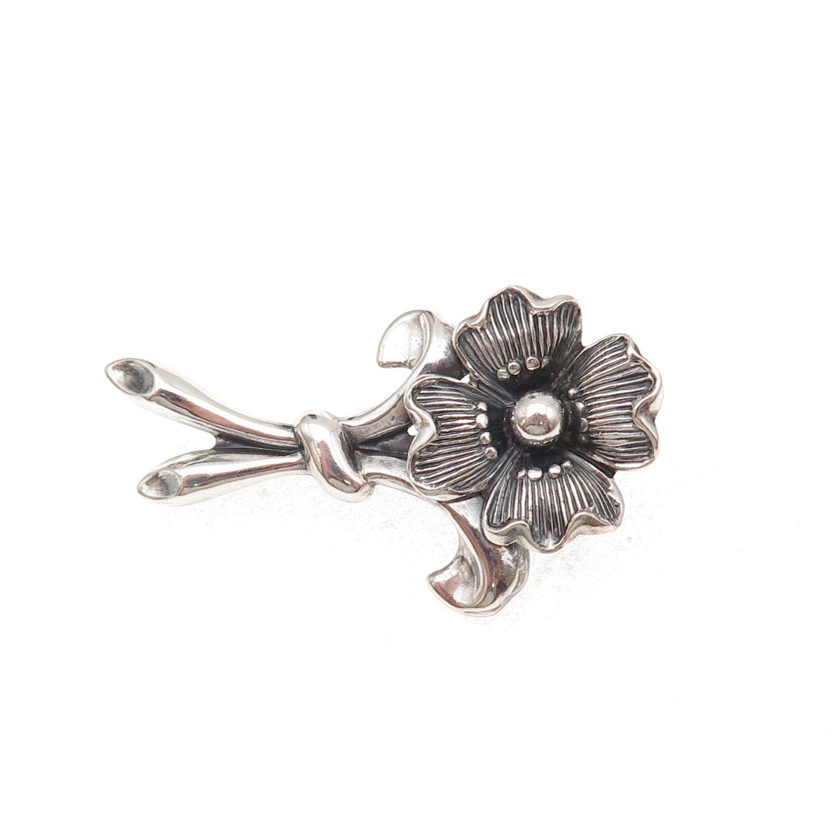 Beau 925 Sterling Silver Vintage Floral Repousse Oxidized Pin Brooch