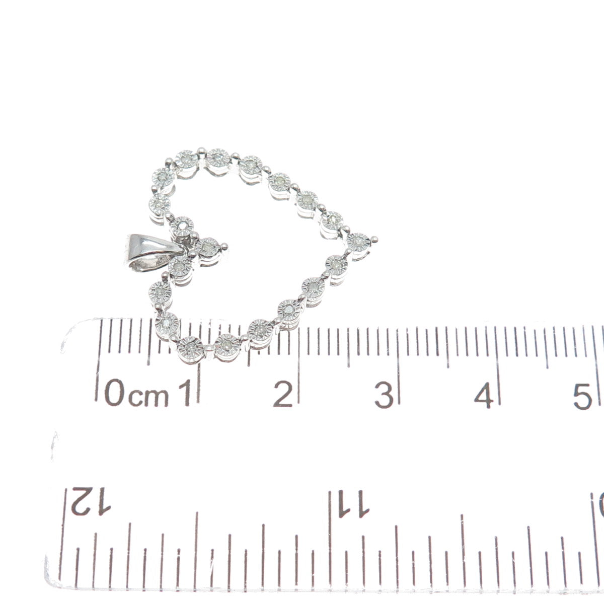 925 Sterling Silver Real Round-Cut Diamond Heart Charm Pendant