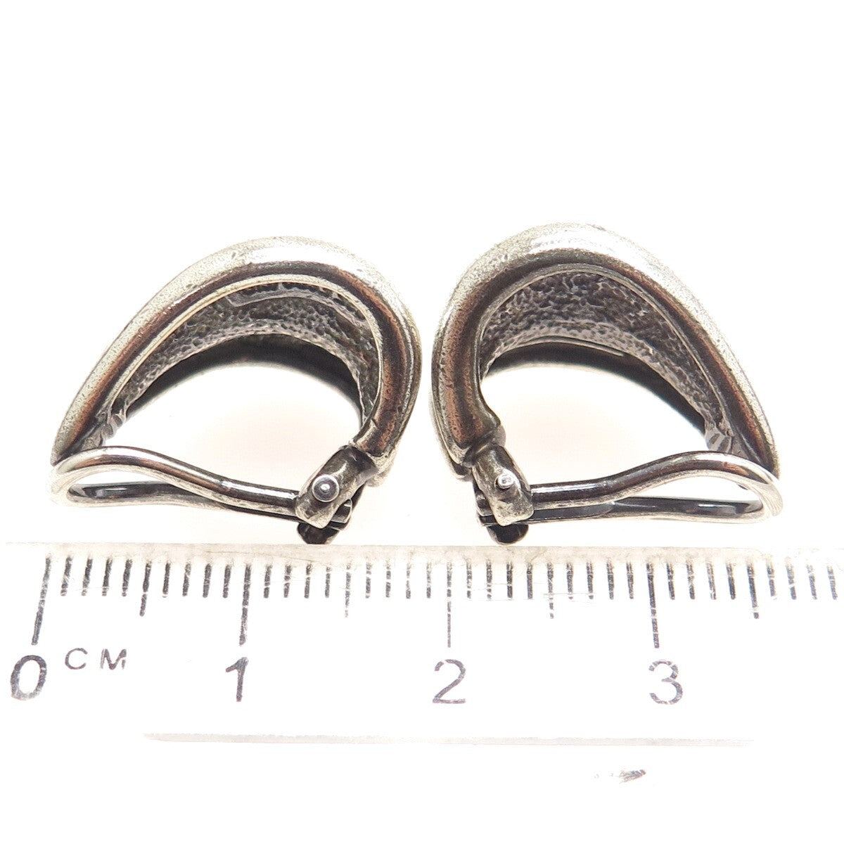 ESPO SIG Joseph Esposito Sterling Silver Vintage Petal Oxidized Clip On Earrings