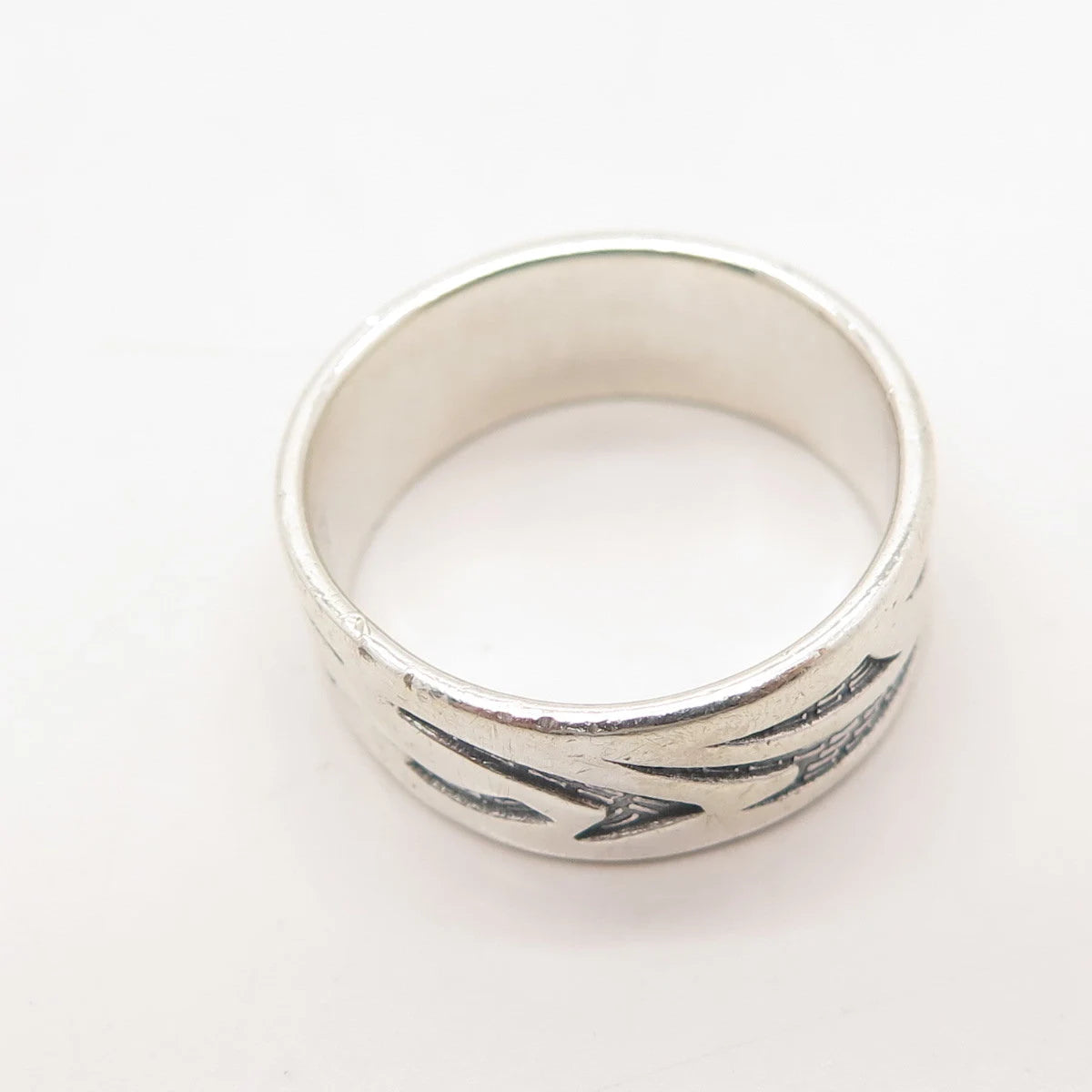 925 Sterling Silver Vintage Modernist Band Ring Size 9.25