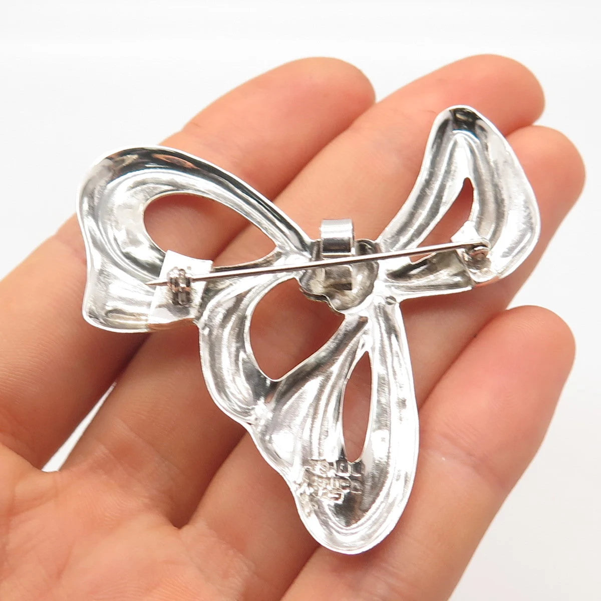 925 Sterling Silver 2-Tone Vintage Mexico Bow Pin Brooch