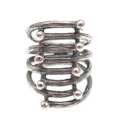 925 Sterling Silver Vintage Modernist 8-Row Oxidized Ring Size 7