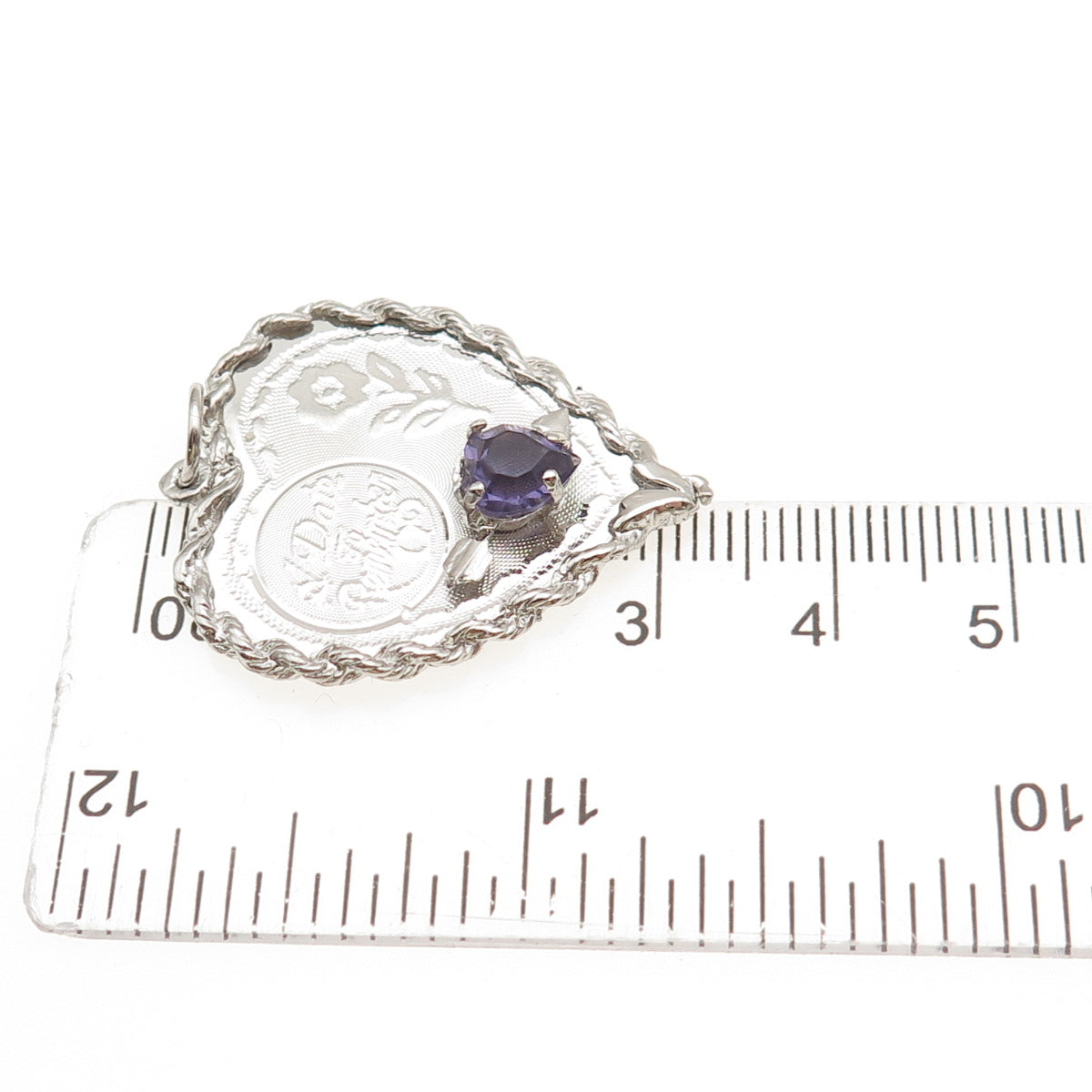 925 Sterling Silver Vintage Rhinestone A Date To Remember Heart Charm Pendant