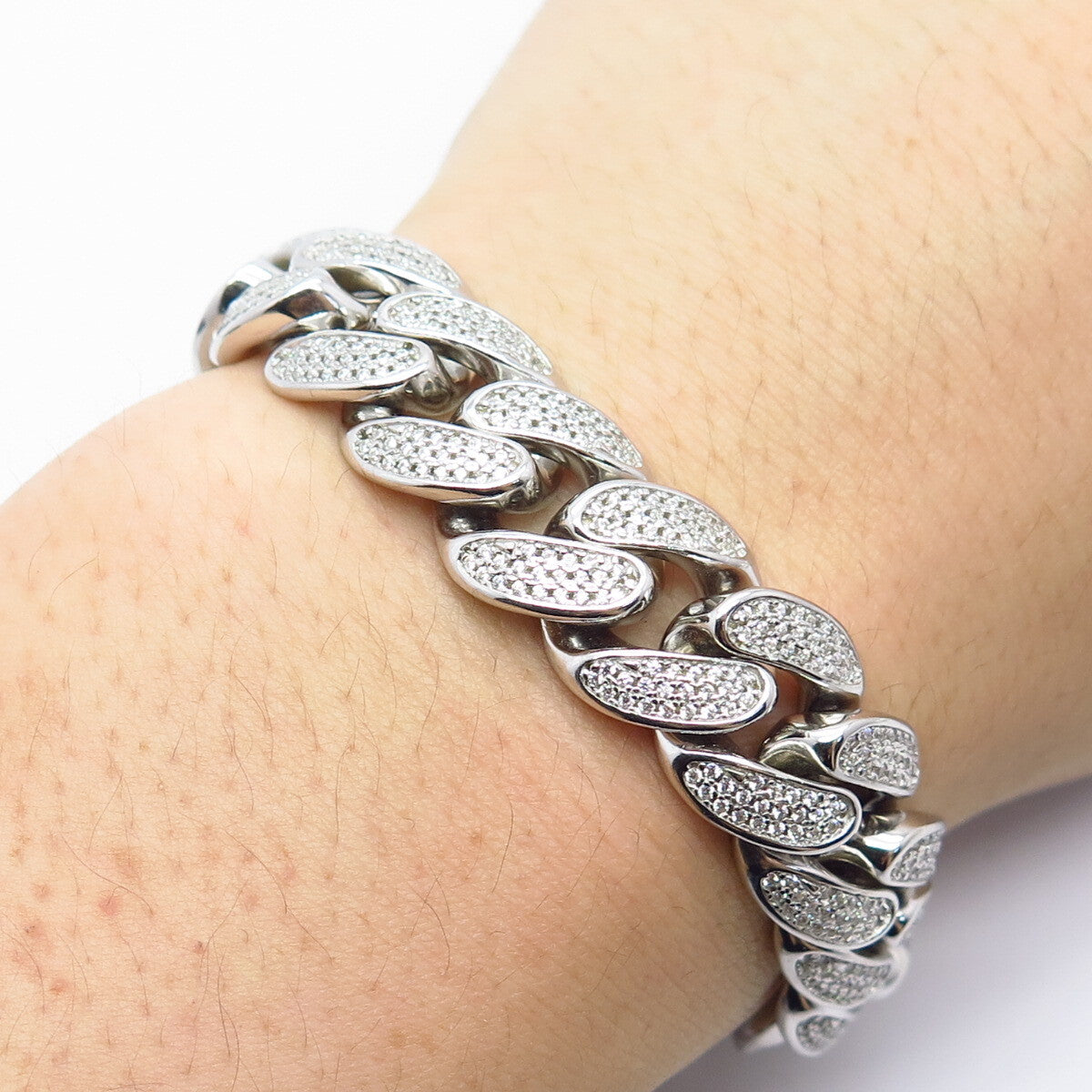 925 Sterling Silver C Z Cuban Link Bracelet 8.75"