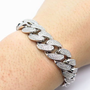 925 Sterling Silver C Z Cuban Link Bracelet 8.75"