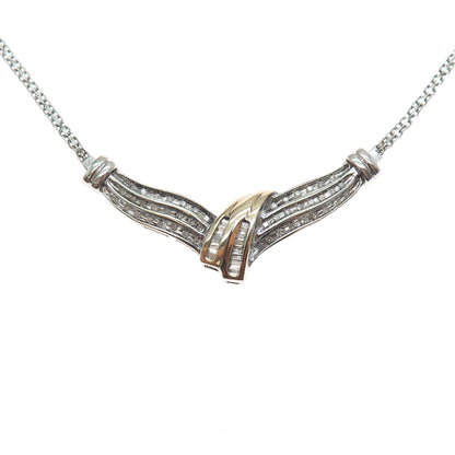 SUN 925 Sterling Silver 14K Gold Real Diamond Bismark Chain Necklace 16"