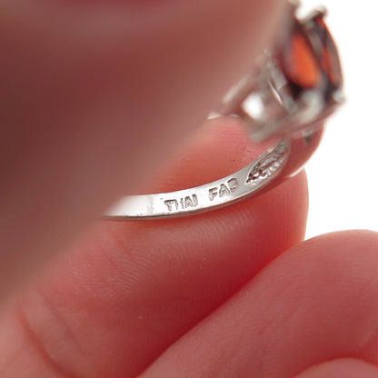 925 Sterling Silver Vintage Real Red Garnet & White Topaz Ring Size 6