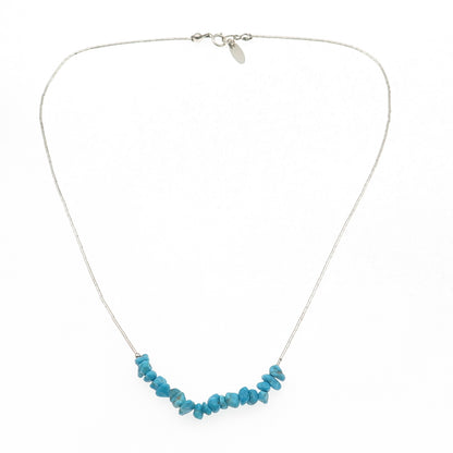 925 Sterling Silver Real Turquoise Beads Liquid Chain Necklace 18"