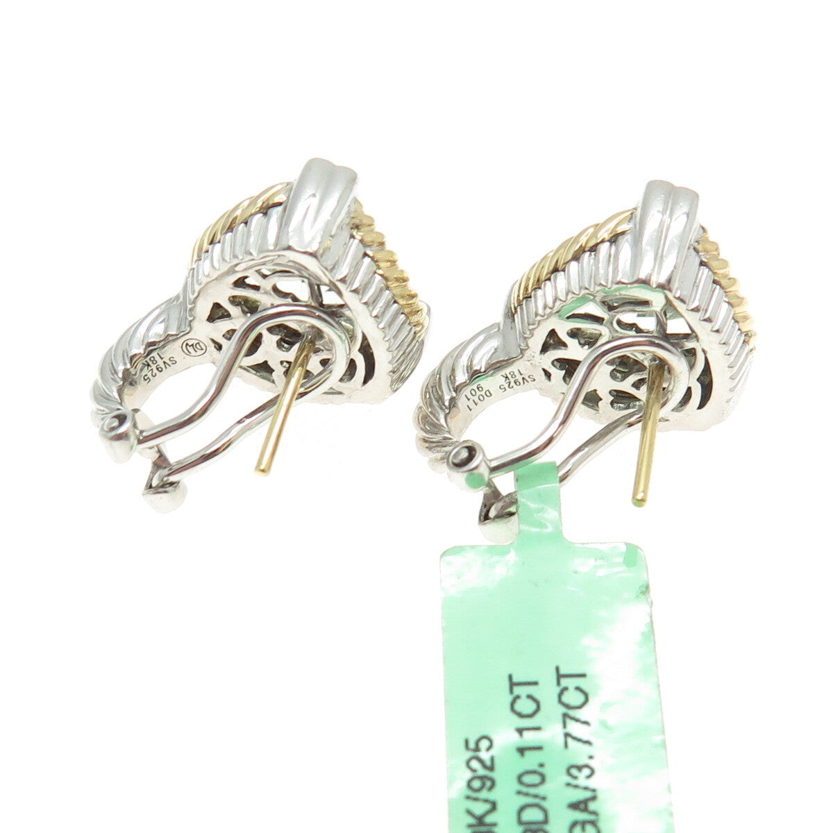 DANWAK 18K Gold Sterling 18-Diamond 0.11ct 2-Amethyst 3.77ct Omega Back Earrings