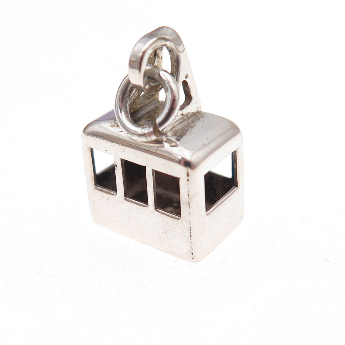800 Silver Antique Art Deco Ski Gondola Oxidized 3D Charm Pendant