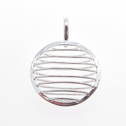 HAN 925 Sterling Silver Vintage Modernist Ribbed Caged Moon Pendant