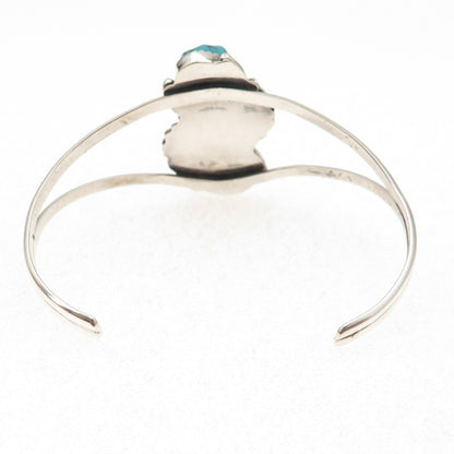 Old Pawn 925 Sterling Silver Vintage Turquoise Floral Adjustable Bracelet 6.25"